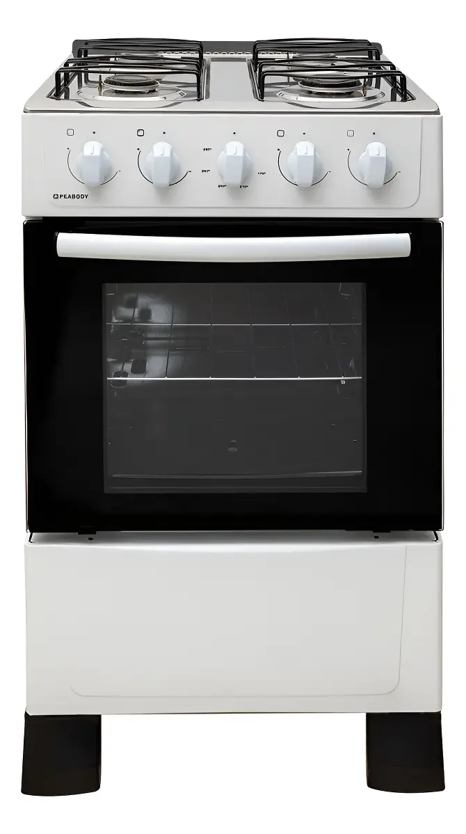 Cocina Autoportante Peabody Multigas 50cm Blanca Doble Vidrio Panorámico Clear Tec